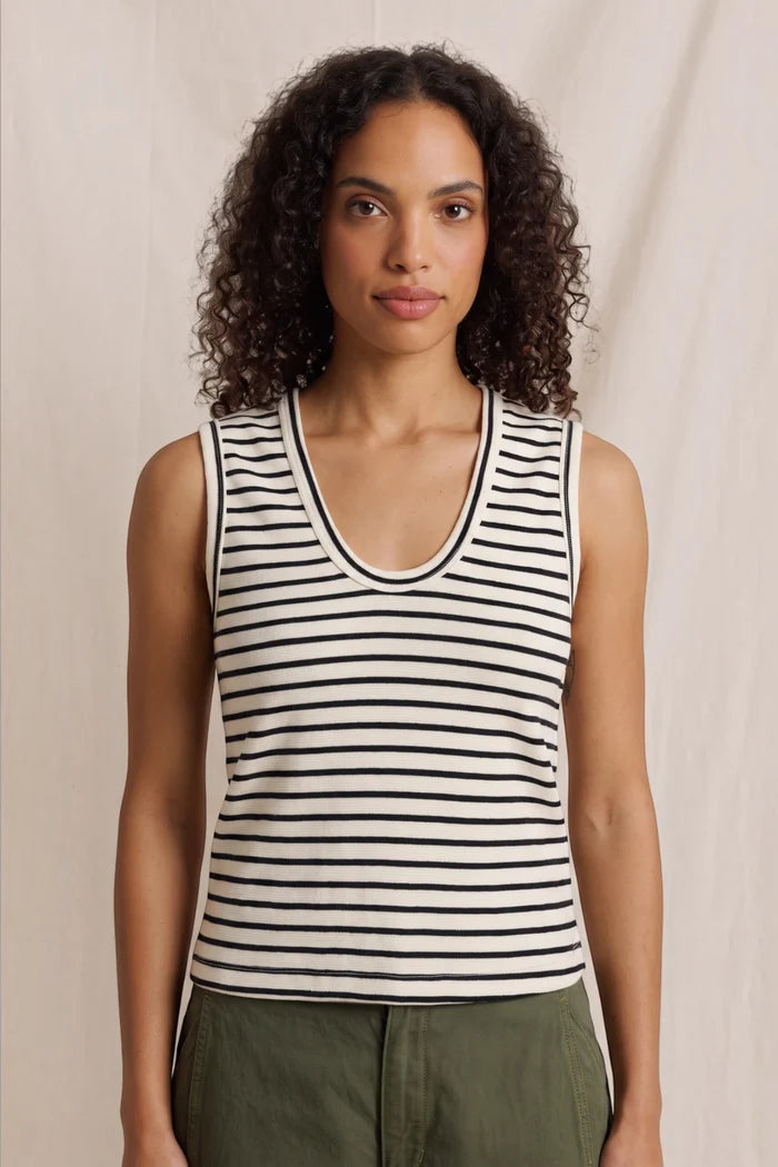 Tracy U Neck Tank | Natural/Black Stripe