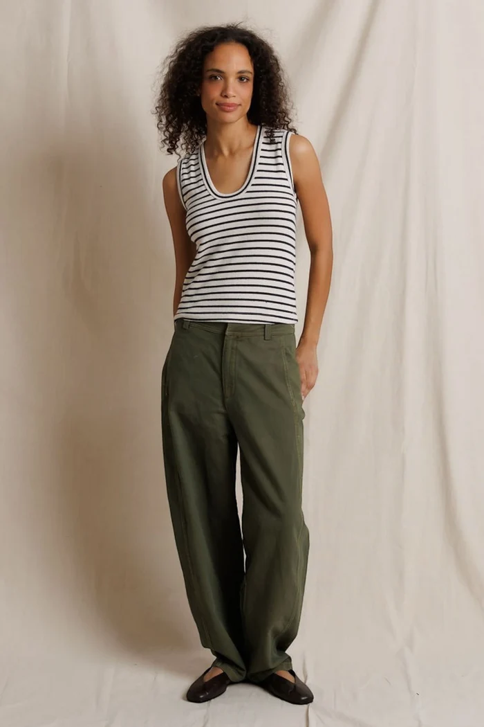 Tracy U Neck Tank | Natural/Black Stripe