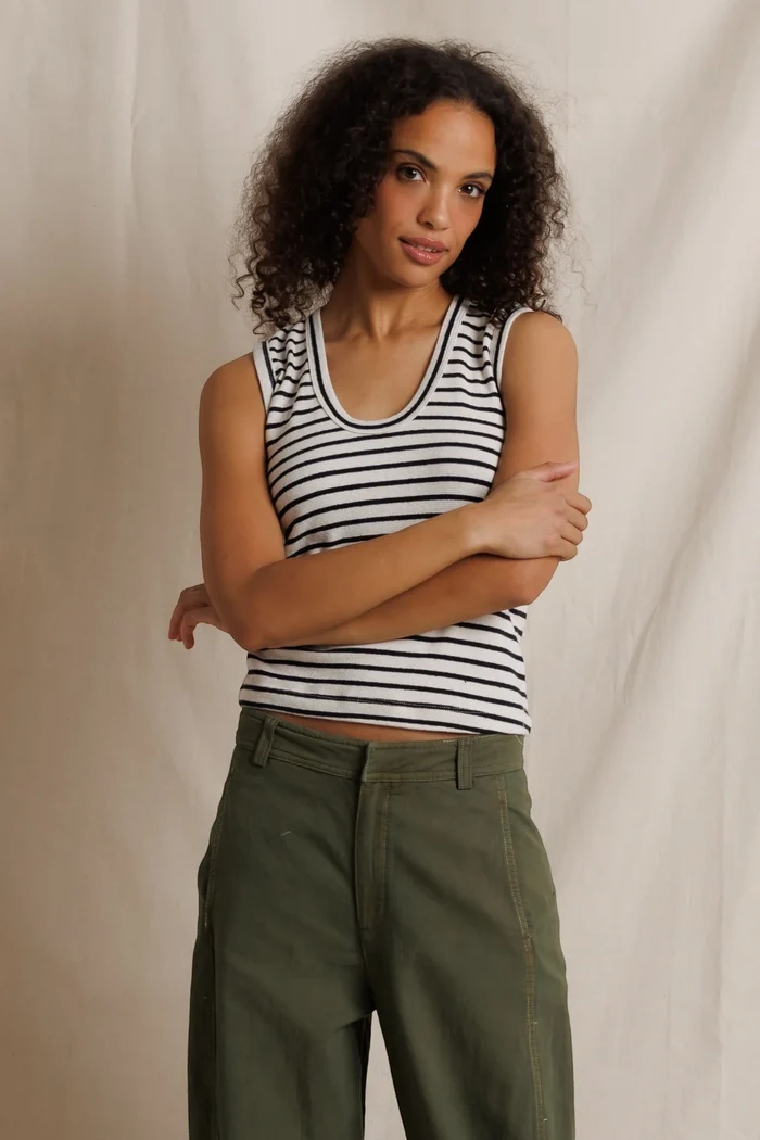 Tracy U Neck Tank | Natural/Black Stripe