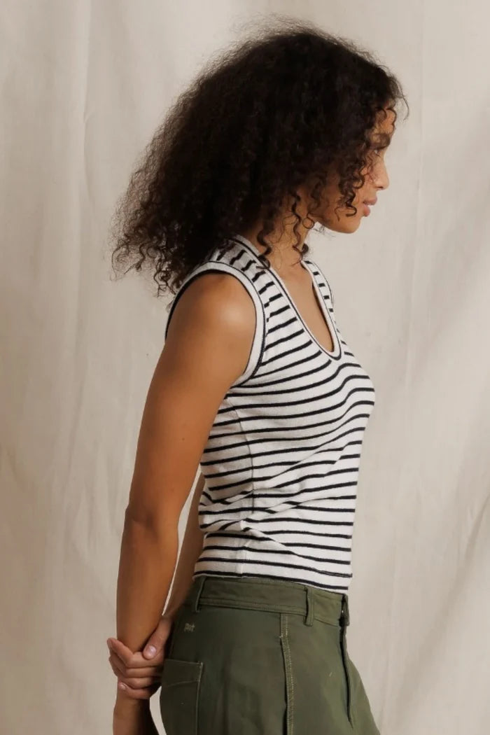 Tracy U Neck Tank | Natural/Black Stripe