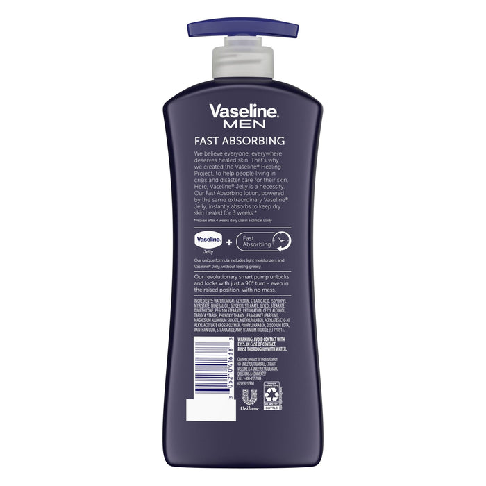 Vaseline Men Fast Absorbing Non Greasy Body Face and Hand Lotion, 20.3 fl oz