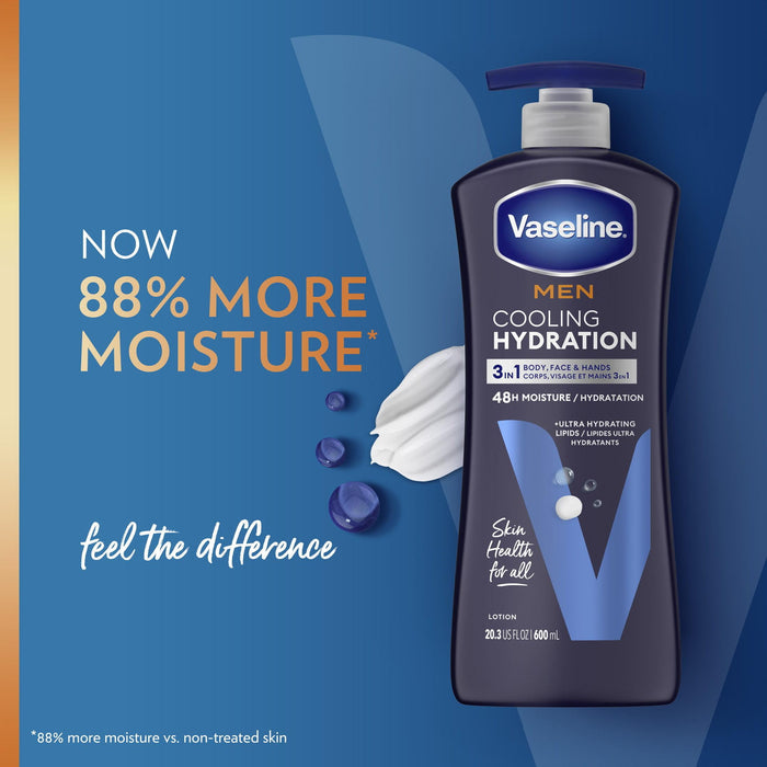 Vaseline Men Healing Moisture Cooling Non Greasy Body Lotion for Dry Skin, 20.3 fl oz