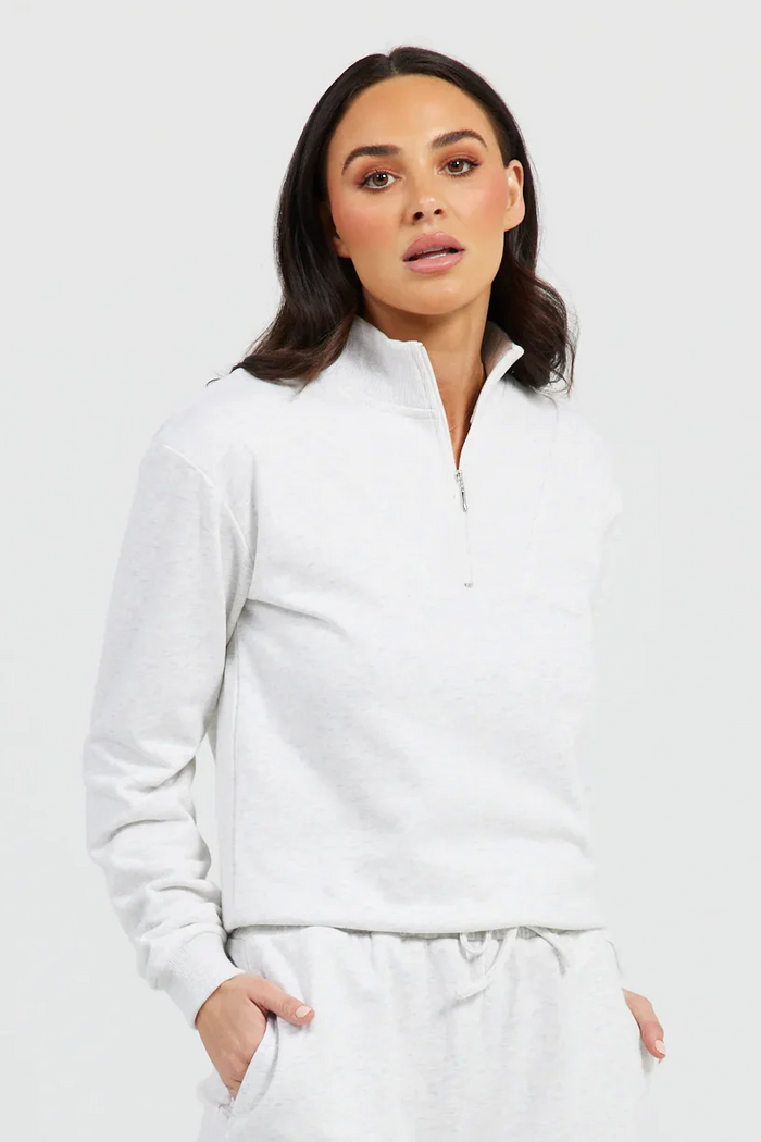 Walk in the Park Zip Sweat in White Marle
