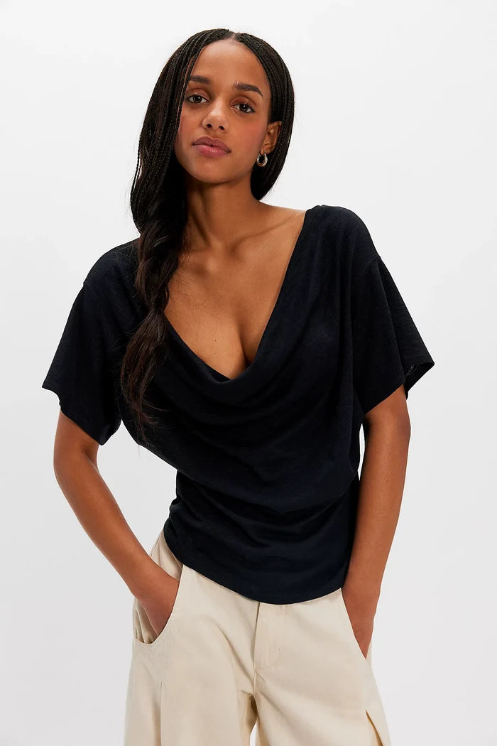 Waterfall Cowl-Neck Top | Black