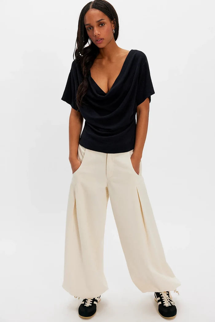 Waterfall Cowl-Neck Top | Black