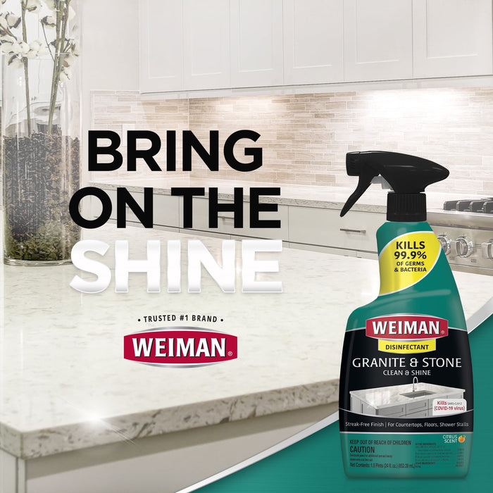 Weiman Granite and Stone Daily Clean & Shine Disinfecting Spray, 16 Ounce,  Fresh Citrus Scent