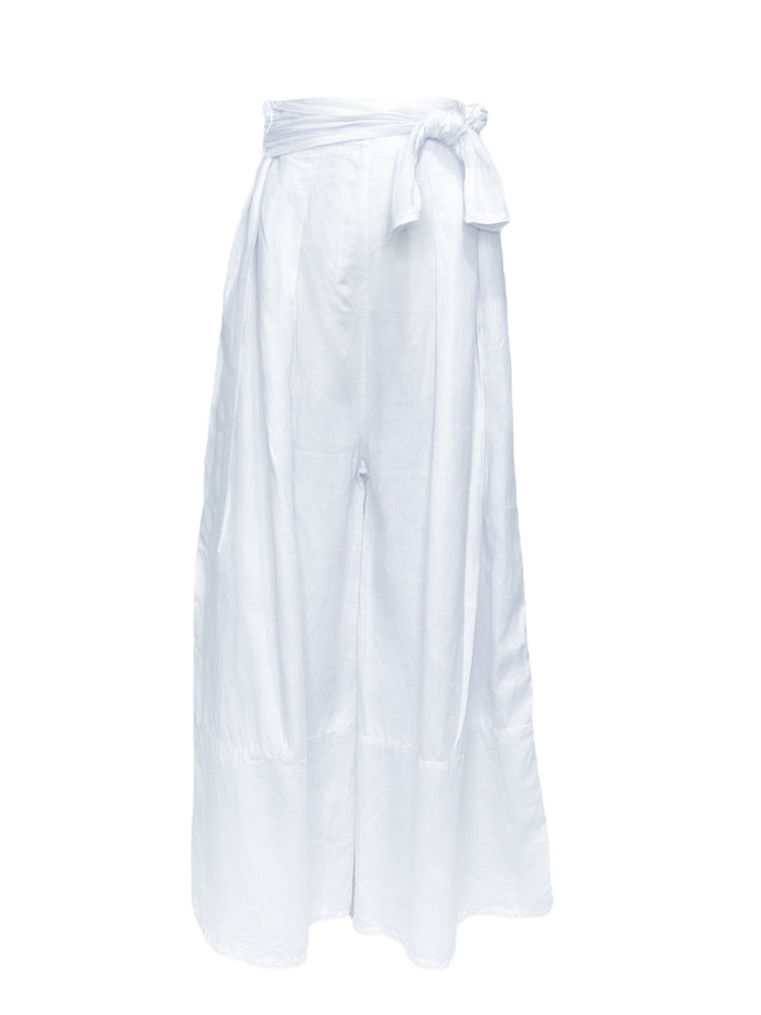 Wide Leg Pants with Belt in White