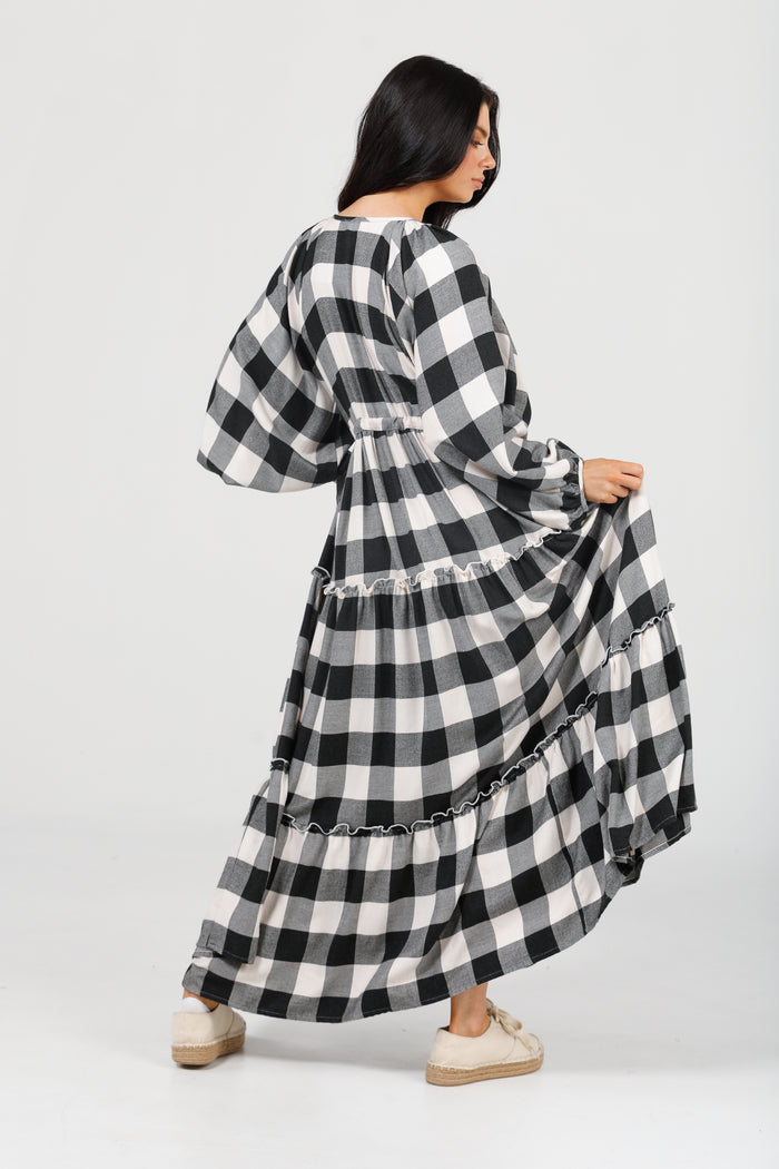 Wing and A Prayer Maxi Dress in Black + White Check