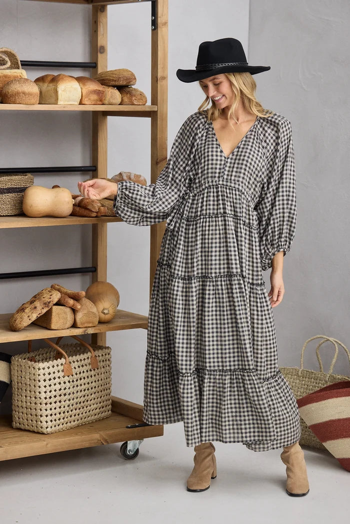 Wing and a Prayer Maxi Dress | Natural W Black Check