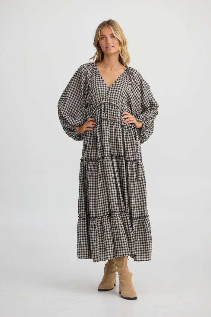 Wing and a Prayer Maxi Dress | Natural W Black Check