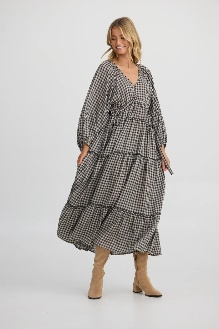 Wing and a Prayer Maxi Dress | Natural W Black Check