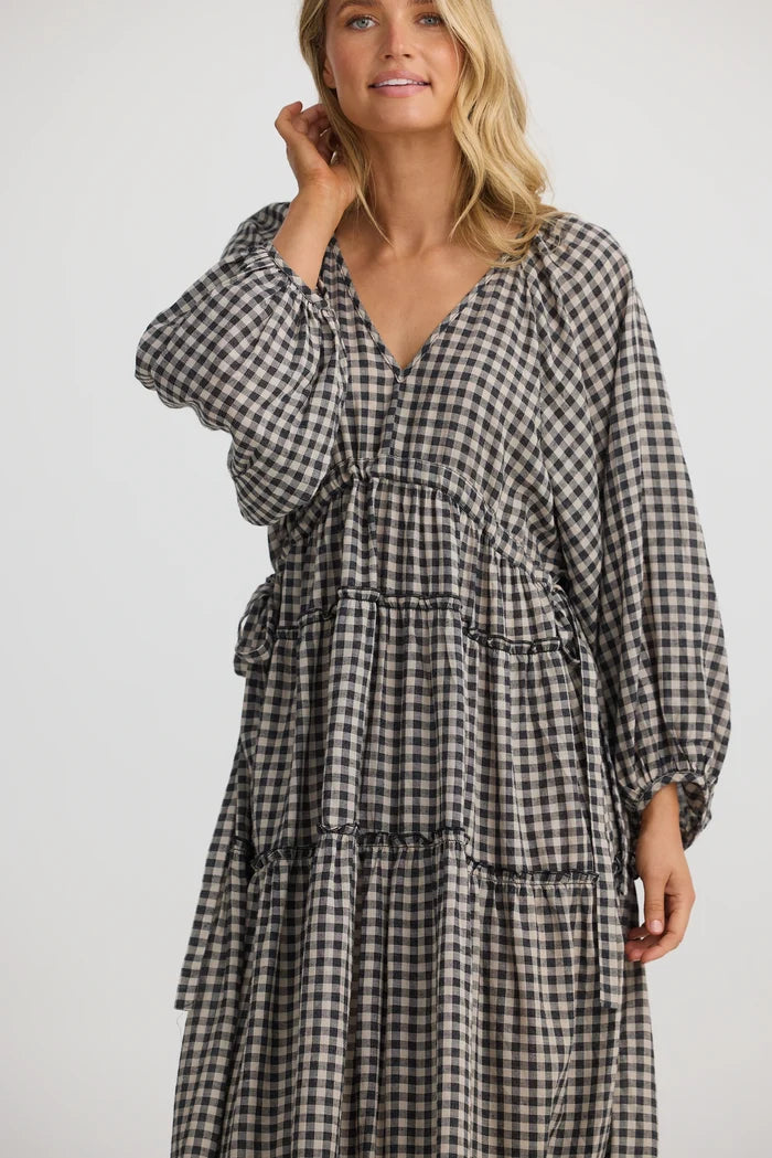 Wing and a Prayer Maxi Dress | Natural W Black Check