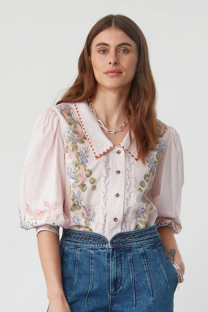 Zena Blouse | Indigo Coral