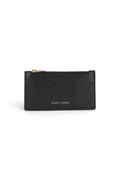 ELSHAM BOUTIQUE black grained calf leather zip card holder with brass hardware and gold foil logo embossment